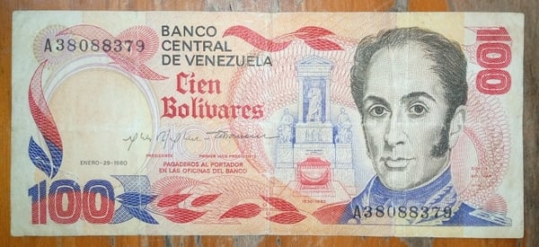 Billete de 100Bs. Año 1980