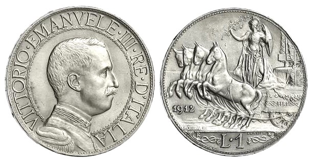 1リラ（ヴィットリオ・エマヌエーレ3世） 1908-1913 - イタリア
